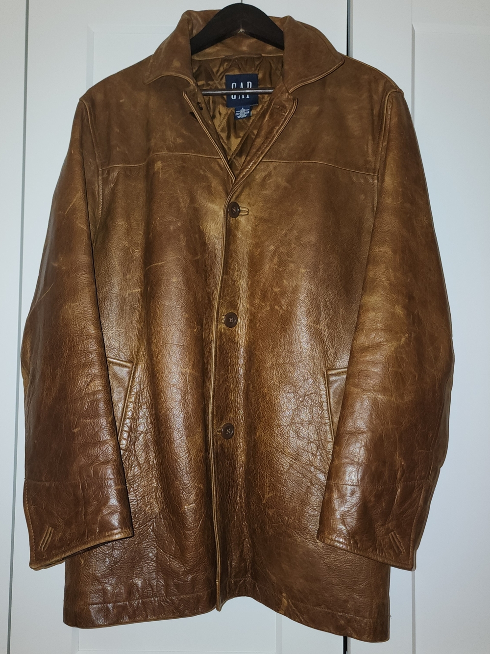 GAP Men’s Brown Leather Button-Front Coat